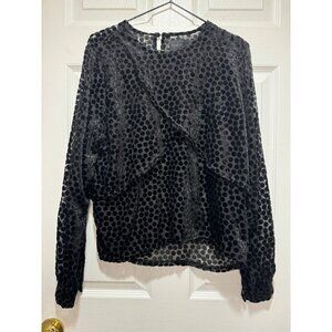Kendal & Kyle Women's Size M Black Polka Dot Velvet Burnout Faux Wrap Sheer Top